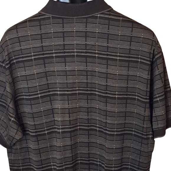 Izod Polo Shirt Mens XL Golfing XFG Golf Cotton Cool FX Brown Tan Linear Print - Picture 4 of 12